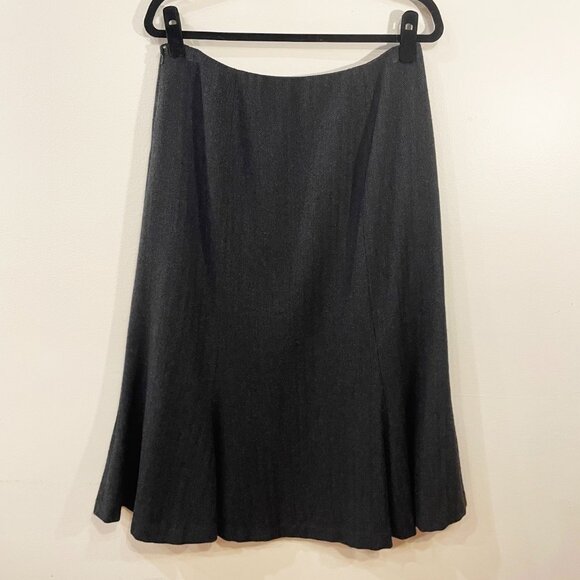 EUC VTG LRL 100% Wool Trumpet Hem Herringbone Midi Skirt Charcoal 10 - Picture 2 of 5